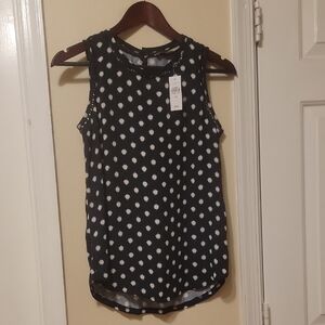 LOFT Sleeveless Navy and White Dot Blouse